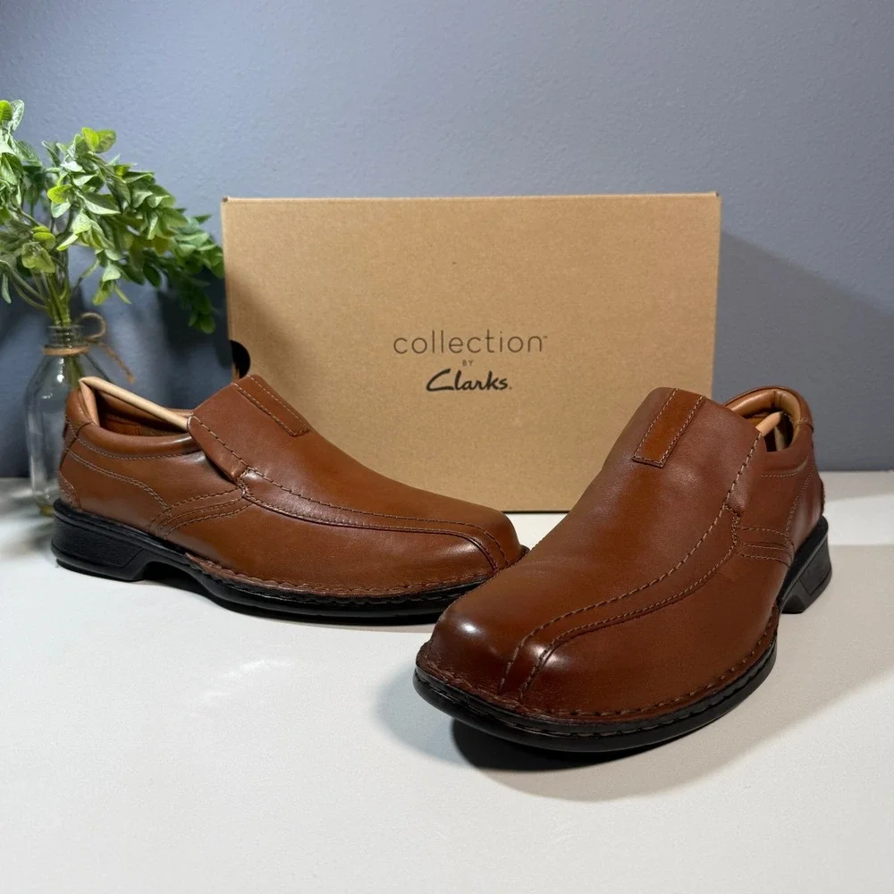 Clarks Collection Mens Brown Leather Slip On‎ Dress Shoes Comfort Size 9.5W